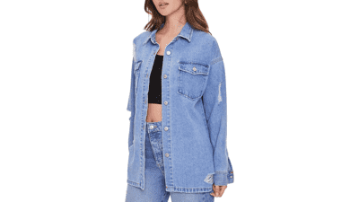 Forever 21 Women's Distressed Denim Shacket