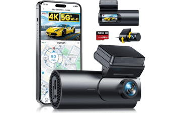 GKU 4K Dash Cam: Front & Rear, GPS, WiFi, 64GB SD Card
