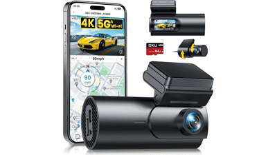 GKU 4K Dash Cam: Front & Rear, GPS, WiFi, 64GB SD Card