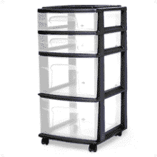 HOMZ 4-Tier Rolling Storage Cart - Clear Drawers, Black Frame