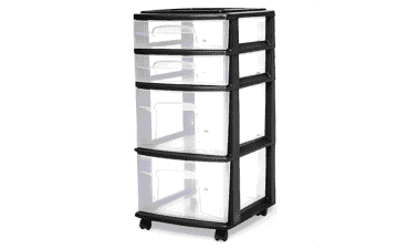 HOMZ 4-Tier Rolling Storage Cart - Clear Drawers, Black Frame