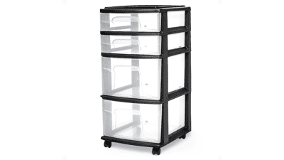 HOMZ 4-Tier Rolling Storage Cart - Clear Drawers, Black Frame