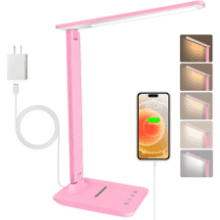 Pink LED Desk Lamp with USB Charging Port