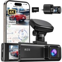REDTIGER 4K Dual Dash Cam: STARVIS 2, GPS, WiFi, 64GB Included