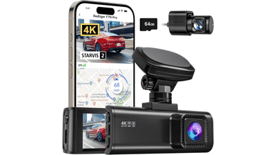 REDTIGER 4K Dual Dash Cam: STARVIS 2, GPS, WiFi, 64GB Included