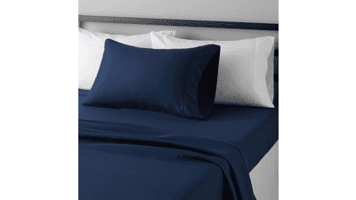 Twin XL Navy Blue Fitted Sheet Set - Wrinkle-Free Microfiber