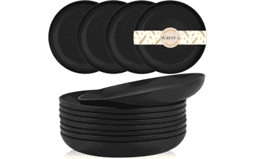 Unbreakable Wheat Straw Plates - Black, Set of 8
