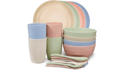 Wheat Straw Dinnerware Set - 20 Pcs Unbreakable & Reusable