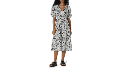 Women's Puff Sleeve Cotton Midi Dress