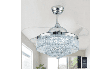 42" Crystal Fandelier: Retractable Ceiling Fan with LED Light