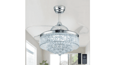42" Crystal Fandelier: Retractable Ceiling Fan with LED Light