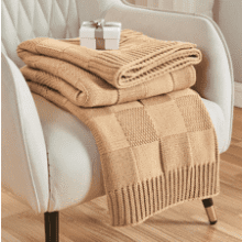 Beige Check Knit Throw Blanket - Soft & Cozy Decor