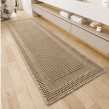Boho Beige Waffle Bath Mat - Absorbent Non-Slip Bathroom Rug