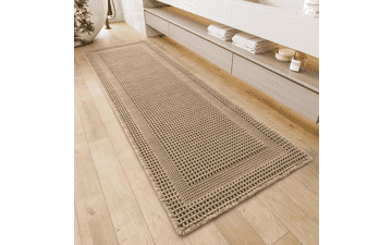 Boho Beige Waffle Bath Mat - Absorbent Non-Slip Bathroom Rug