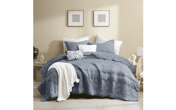 Boho Blue Quilt Twin Size - Lightweight Bohemian Bedding Set