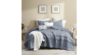Boho Blue Quilt Twin Size - Lightweight Bohemian Bedding Set