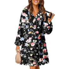 Boho Floral Mini Dress - V Neck Long Sleeve Fall Dress