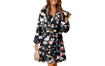 Boho Floral Mini Dress - V Neck Long Sleeve Fall Dress