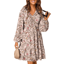 Boho Floral Mini Dress - V Neck Long Sleeve Fall Dress