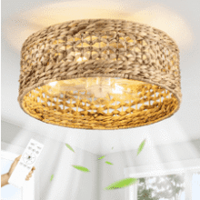 Boho Rattan Ceiling Fan with Light & Remote