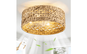 Boho Rattan Ceiling Fan with Light & Remote