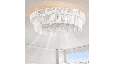 Boho Rattan Ceiling Fan with Light & Remote