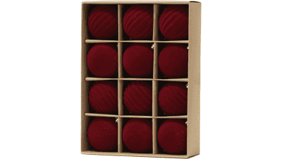 Burgundy Velvet Christmas Balls - 12PC Flocked Ornaments