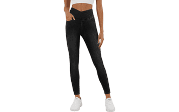 Butt Lifting Crossover Waist Jeggings with Pockets