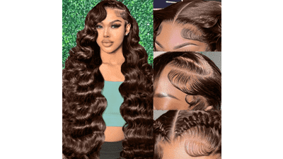 Chocolate Brown Deep Wave Wig | 28 Inch Pre Plucked Lace Front Wig