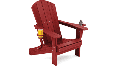 Dark Red Adirondack Chair with Cup Holder