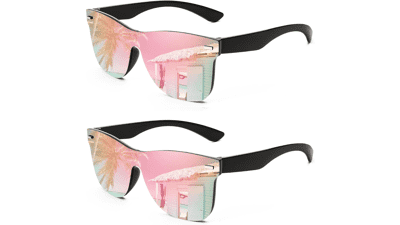 FEISEDY Rimless Mirrored Sunglasses - Trendy One Piece Lens
