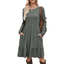Fall Flowy Midi Dress with Pockets