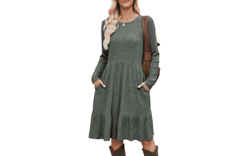 Fall Flowy Midi Dress with Pockets