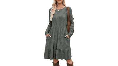 Fall Flowy Midi Dress with Pockets
