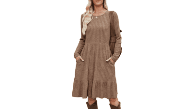 Fall Midi Sweater Dress with Pockets