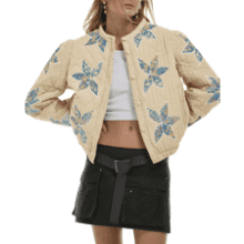 Floral Embroidered Cropped Quilted Jacket
