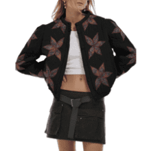 Floral Embroidered Quilted Cropped Jacket