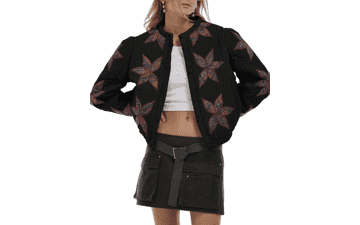 Floral Embroidered Quilted Cropped Jacket