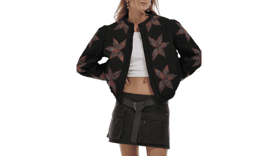 Floral Embroidered Quilted Cropped Jacket