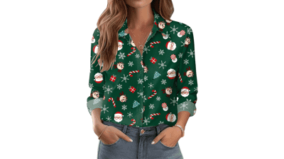 Floral Print Button Down Shirt - Women's Long Sleeve Blouse
