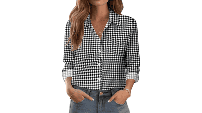 Floral Print Button Down Shirt - Women's Long Sleeve Blouse
