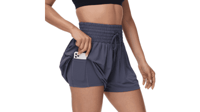 Flowy Running Shorts for Women - High Waist Workout Skort with Pockets