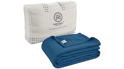 Folkstone Blue King Muslin Blanket - Soft & Breathable