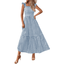 Gingham Smocked Midi Dress - Summer Beach Vacation
