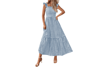 Gingham Smocked Midi Dress - Summer Beach Vacation