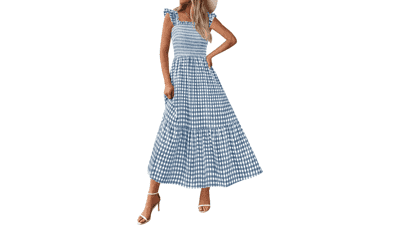 Gingham Smocked Midi Dress - Summer Beach Vacation
