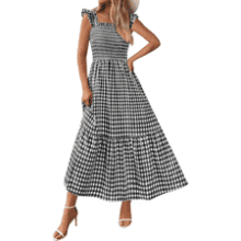 Gingham Smocked Midi Dress - Summer Casual A-Line