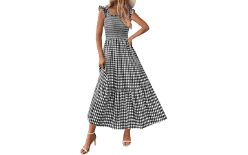 Gingham Smocked Midi Dress - Summer Casual A-Line