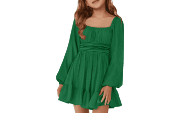 Girls' Fall Dress: Long Sleeve Tie Back, Sizes 5-14