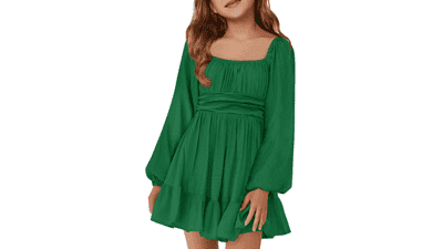 Girls' Fall Dress: Long Sleeve Tie Back, Sizes 5-14